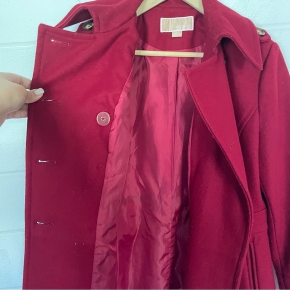 EUC Michael Kors Wool Blend Pea Coat in Cherry Red Size Small - Picture 4 of 8
